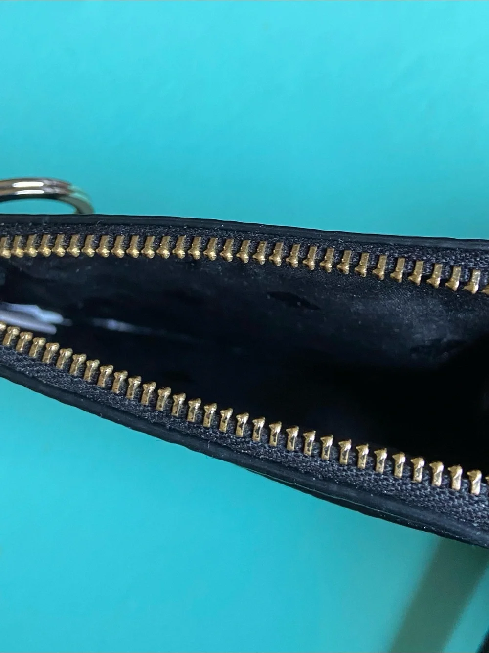 kate spade Black Pebbled Leather Zip Wristlet with Gold Logo